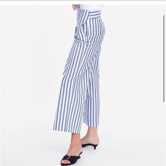 Zara striped wide leg ,ankle length cotton pants - Picture 2 of 8